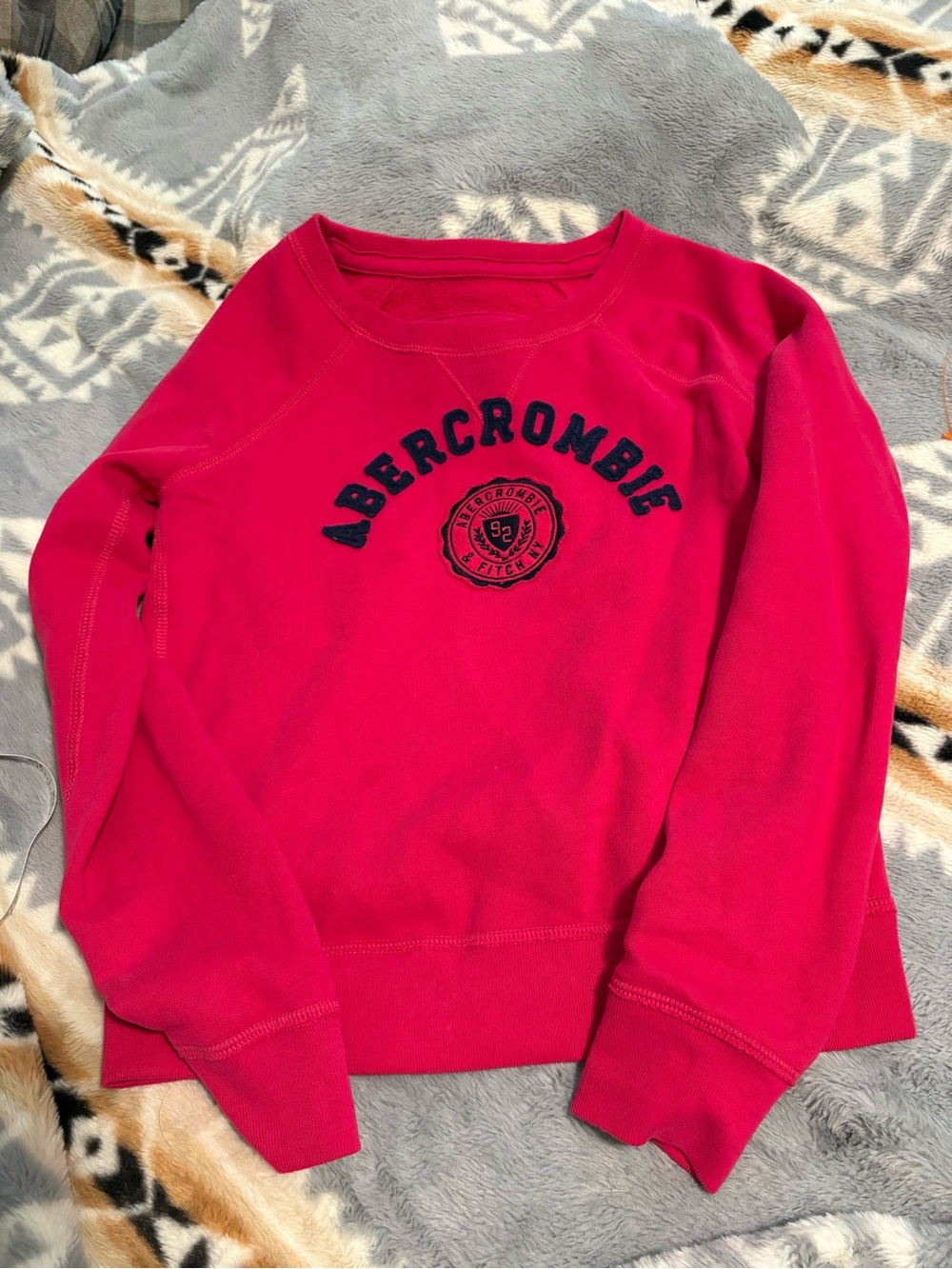 Abercrombie & Fitch Women's Crewneck Sweatshirt in Hot Pink with Navy Logo